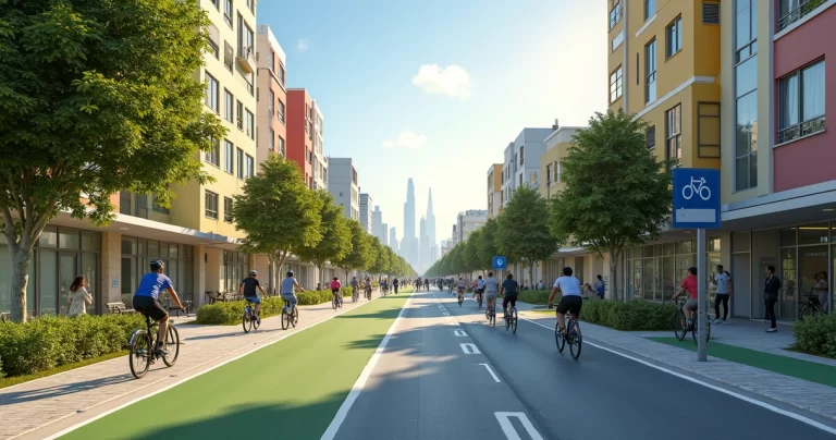 Ciclistas usando ciclovia moderna em área urbana de Natal com vegetação e prédios ao fundo