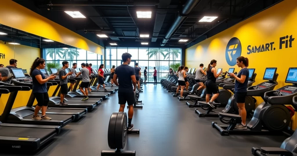 Alunos treinando em academia Smart Fit em Natal com equipamentos modernos