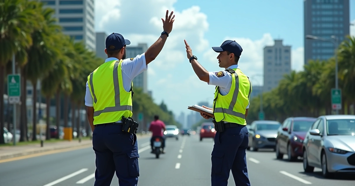Agentes de mobilidade da STTU organizando o trânsito em avenida movimentada de Natal