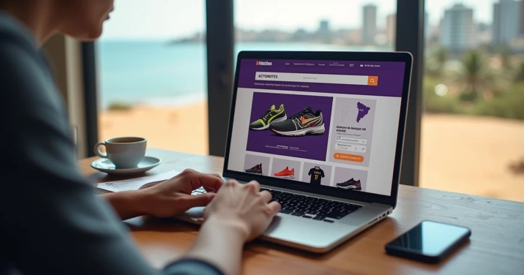 Pessoa comprando na Netshoes pelo notebook com entrega para Natal RN