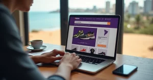 Pessoa comprando na Netshoes pelo notebook com entrega para Natal RN