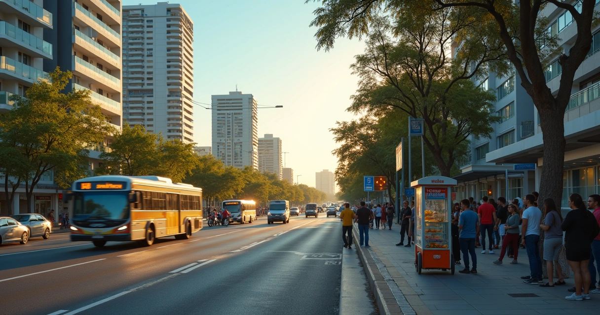 Movimento do cotidiano em avenida movimentada de Natal no Rio Grande do Norte ao entardecer